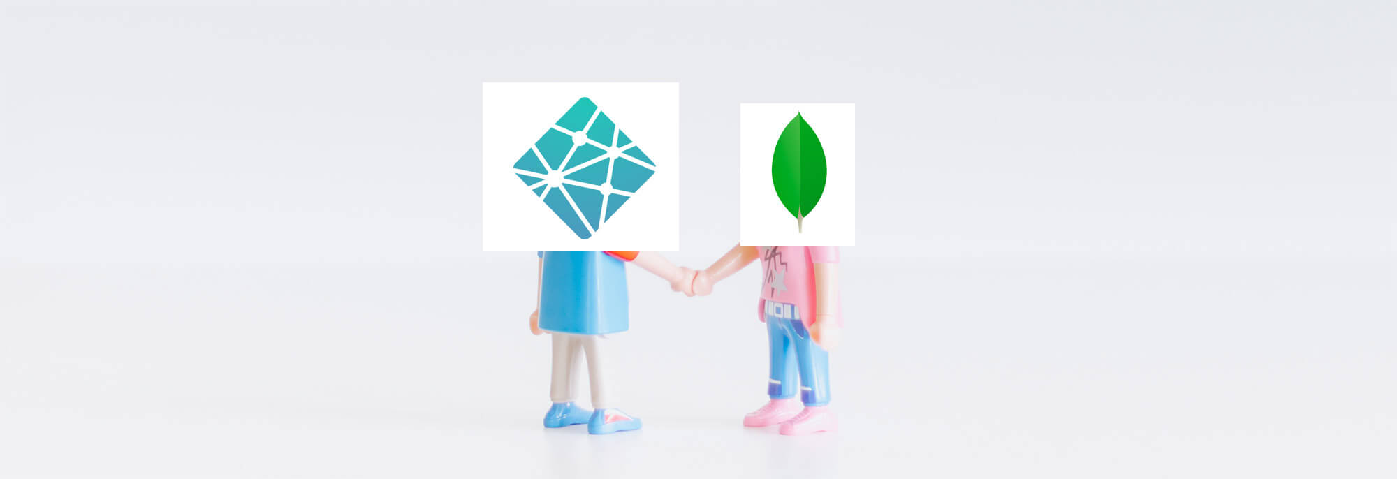 two people shaking hands, photoshopped to have their heads replaced by the Netlify and MongoDB logos